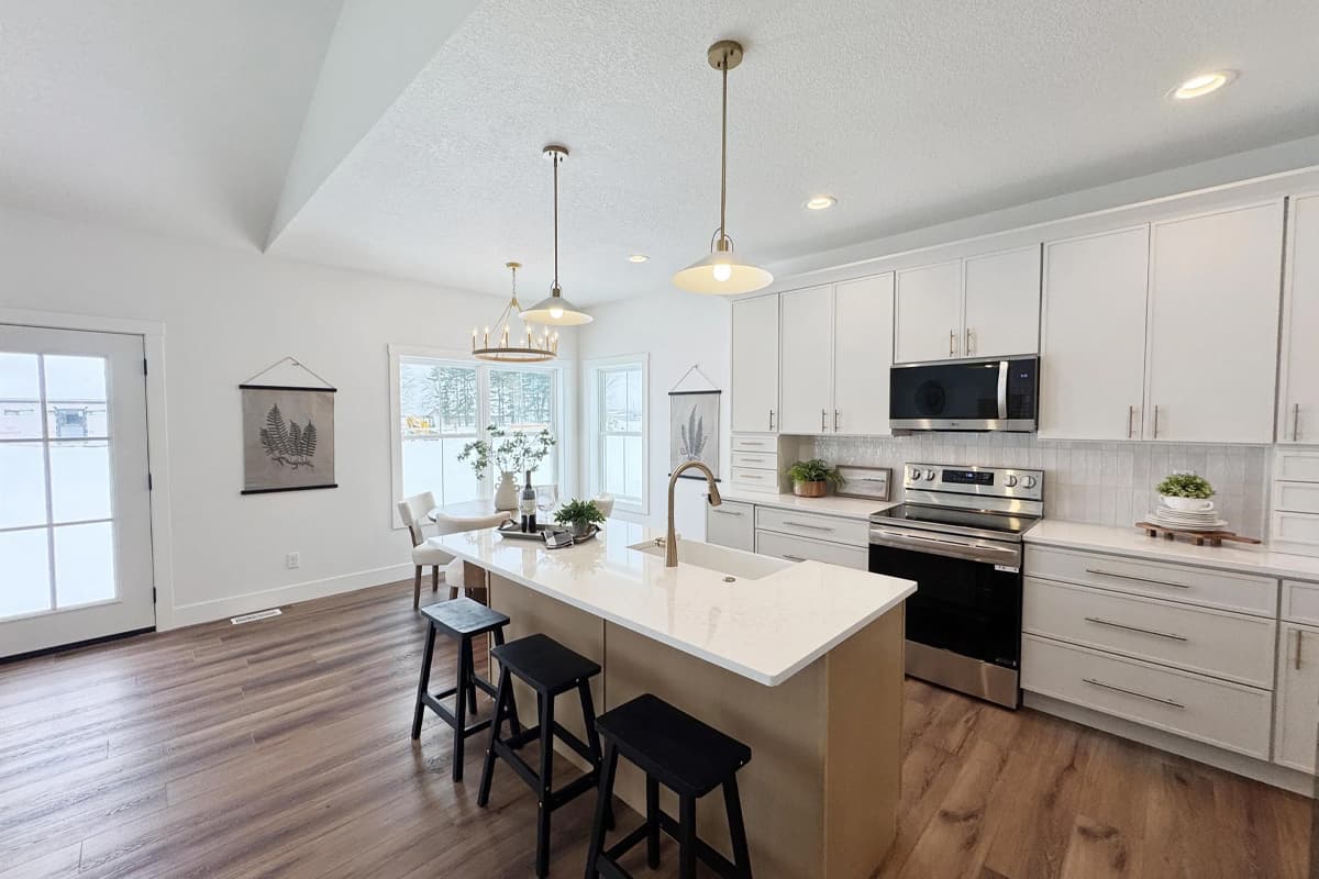 Open kitchen with island counter